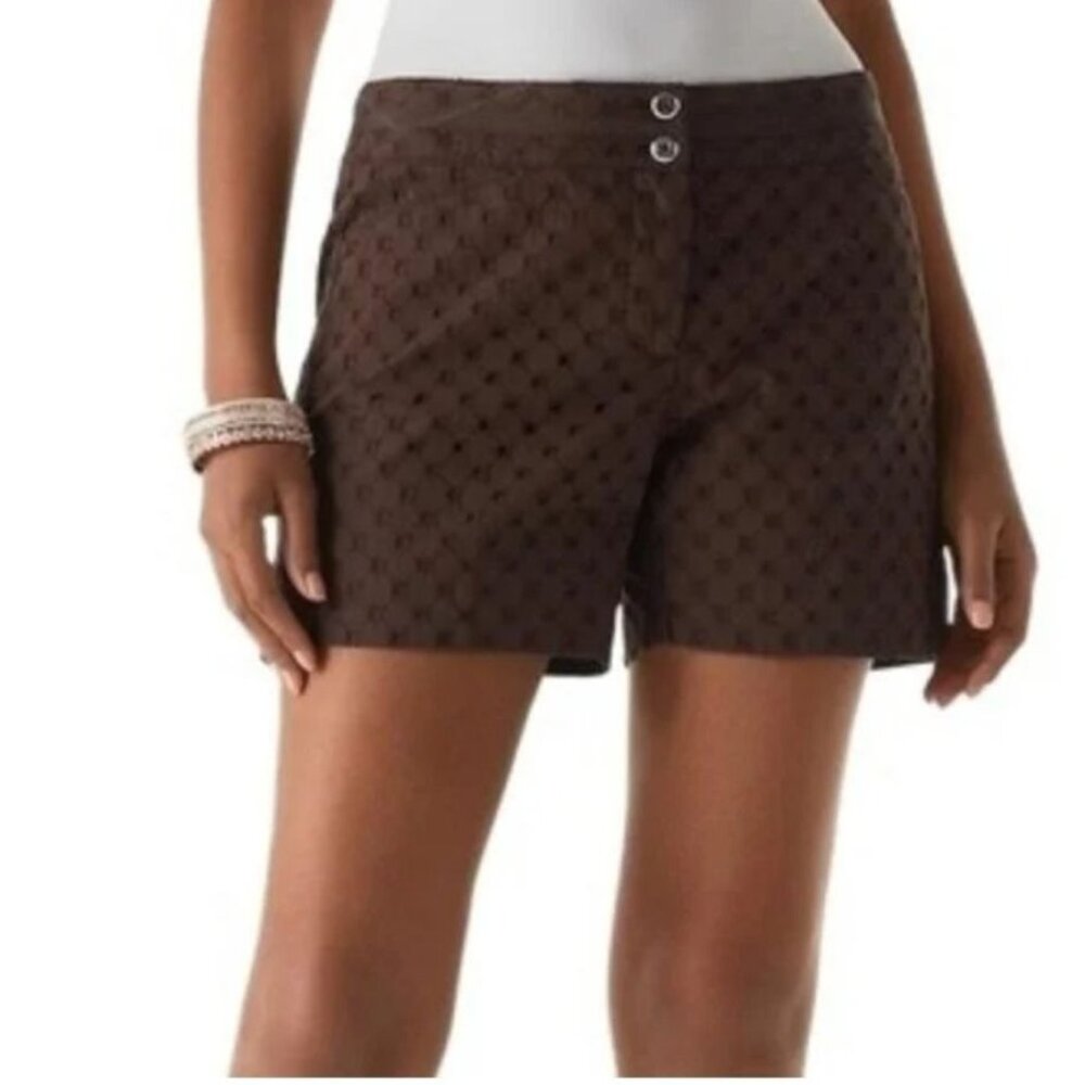 White House Black Market Brown Eyelet Shorts Womens Size 4 Summer Cute Stylish